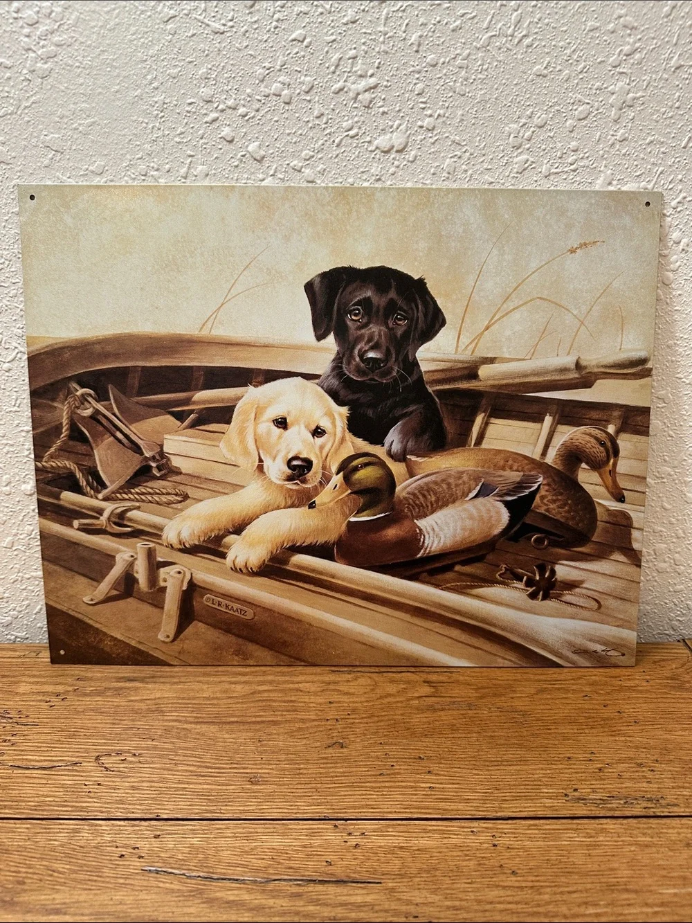 Labrador puppies Metal Wall Sign artwork by L.R. KAATZ D923 “Almost Ready”